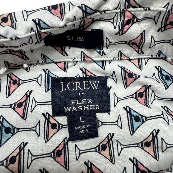 J.CREW Martini Print Flex Washed Slim Button Up Shirt Size Large Mens Drinks - Picture 4 of 7
